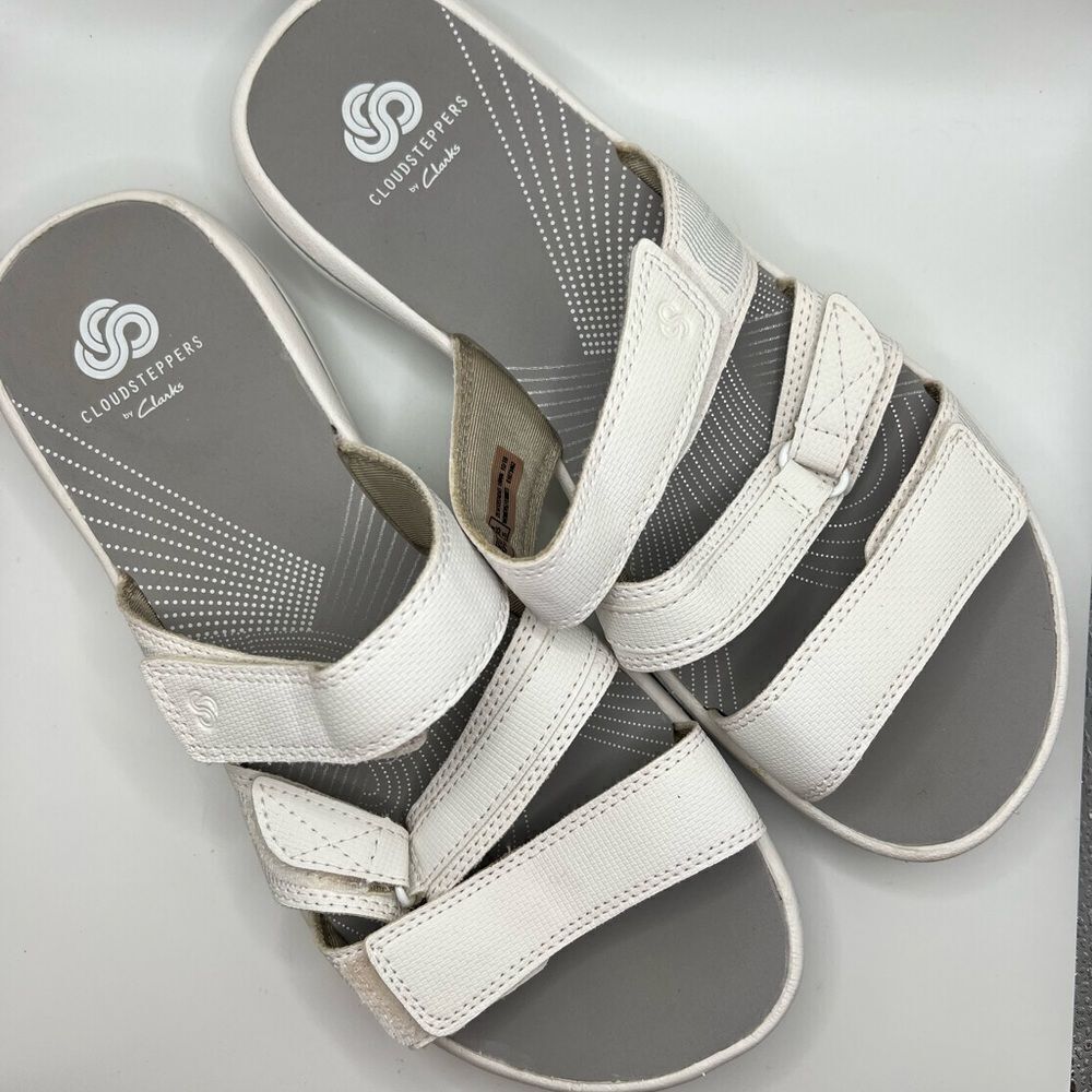 Clarks® Cloudsteppers Breeze Piper Women's Slide Sandals Gray and White - Picture 8 of 8